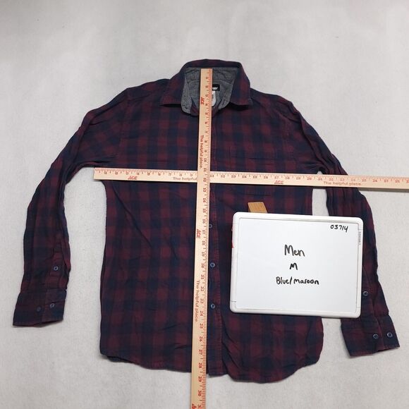 Amplify Buffalo Check Flannel Long Sleeve Shirt Mens Size Medium M Maroon Blue - Picture 6 of 10